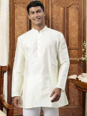 Tattva Men Solid Straight Kurta(Beige)