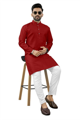 Shree Dutt Creation Men Solid Straight Kurta(Red)