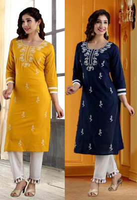 SISTO Women Chikan Embroidery A-line Kurta(Multicolor)