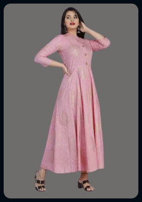 RACHNA FASHION Women Printed Flared Kurta(Pink, Gold)