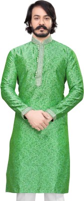 AKHANDDEEP Men Self Design Straight Kurta(Light Green)