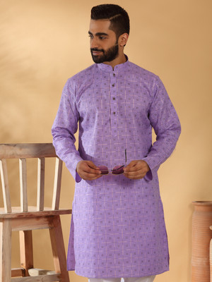 kraft india Men Geometric Print Straight Kurta(Purple)