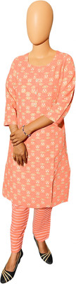 ABC Women Floral Print Straight Kurta(Orange)