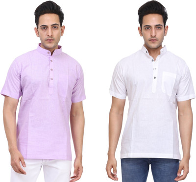 Kavita Fasion Men Solid Straight Kurta(Purple, White)