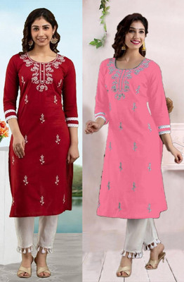 SISTO Women Chikan Embroidery A-line Kurta(Multicolor)