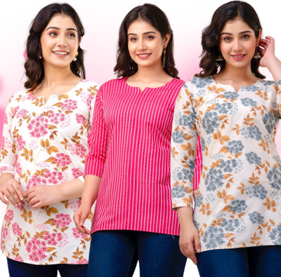 VROEGER Women Printed, Striped Straight Kurta(Pink, Grey, Multicolor)