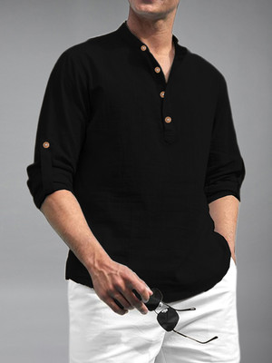 BHUVIKOO Men Solid A-line Kurta(Black)