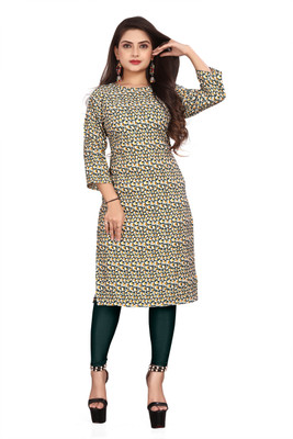 HARISH TEXTILE Women Printed Straight Kurta(Yellow, White, Dark Blue)