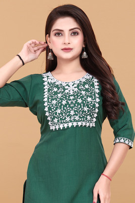 RIDDHI COLLECTION MALL Women Embroidered A-line Kurta(Green)