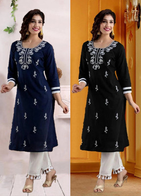 vikshi Women Embroidered Straight Kurta(Multicolor)