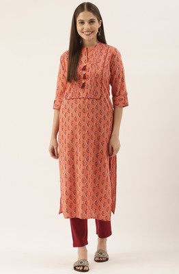 Aaradhya Fashion Women Printed Straight Kurta(Orange)