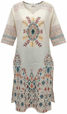 IQRAFAB Women Printed, Geometric Print, Embroidered, Embellished Straight Kurta(White)