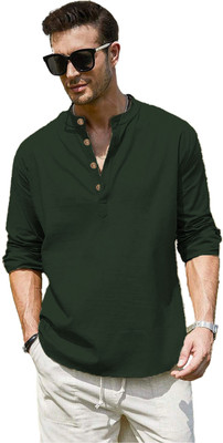 UNIFAV Men Solid Straight Kurta(Dark Green)
