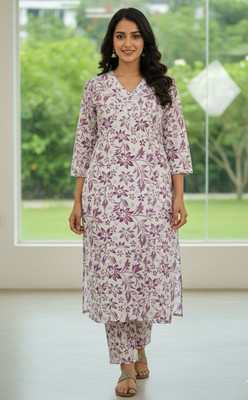 RICF ROYALS INDIA FASHION COLLECTION Women Printed, Floral Print, Solid A-line Kurta(Purple)