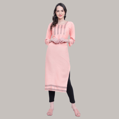 Zeeshu Choice Women Printed Straight Kurta(Pink, Black)