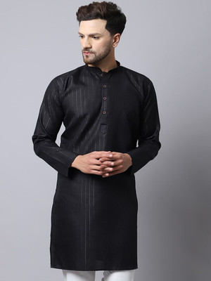 kaifoo Men Striped Straight Kurta(Black)