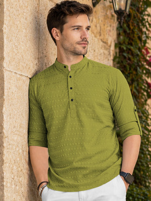 VeBNoR Men Self Design Straight Kurta(Green)