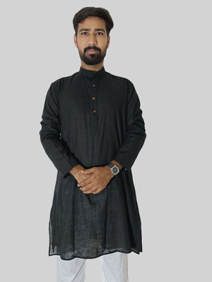LADSLOOM Men Solid Straight Kurta(Black)