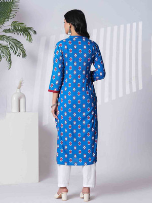 HERE&NOW Women Printed Straight Kurta(Blue)