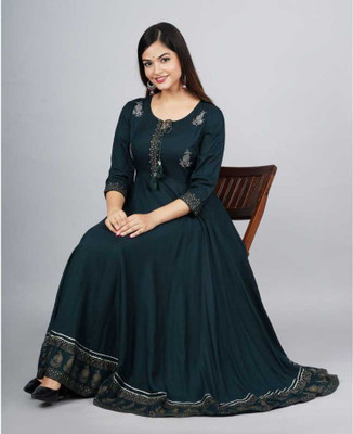 National Kurties Women Printed Anarkali Kurta(Green)