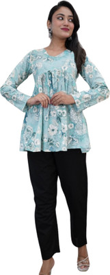 HouseofRivaa Casual Floral Print, Printed Women Light Blue Top