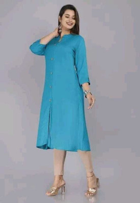 ECOCHOICECOMPANY Women Solid A-line Kurta(Light Blue)