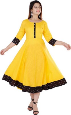 HouseOfCommon Women Solid Anarkali Kurta(Black, Yellow)