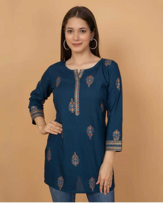 SAICHA Women Self Design Straight Kurta(Blue)