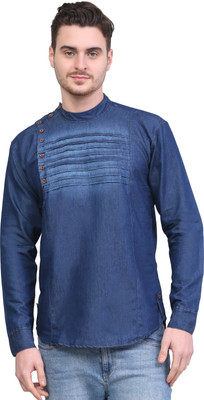 SQS Men Washed Straight Kurta(Dark Blue)