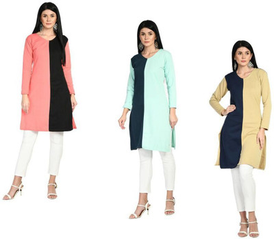 Indeweaves Women Solid Straight Kurta(Blue, Pink, Beige, Black)