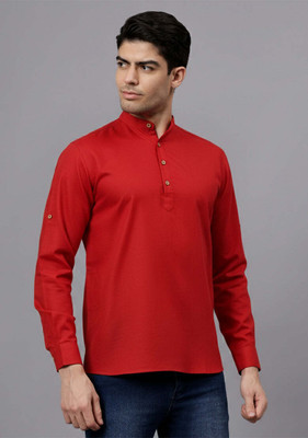 Vashuqi Men Solid A-line Kurta(Red)