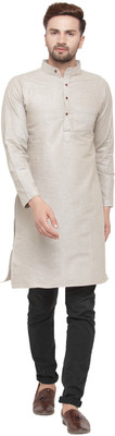 Aarsha Men Solid Straight Kurta(Grey)