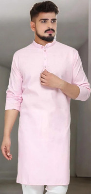 JENZEE Men Self Design Straight Kurta(Pink)