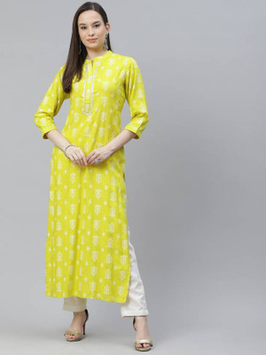 deepcreek Women Printed Straight Kurta(Light Green)