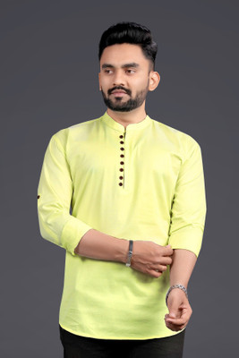 Nnc Men Solid Straight Kurta(Yellow)