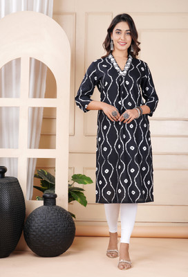 HouseOfCommon Women Printed Straight Kurta(Black)