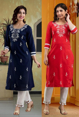 SISTO Women Chikan Embroidery A-line Kurta(Multicolor)