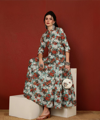 Gulmohar Jaipur Women Printed Flared Kurta(Blue)