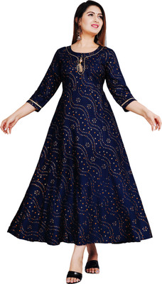 NUPITAL Women Printed Anarkali Kurta(Blue)