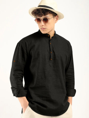 zbio Men Solid Straight Kurta(Black)