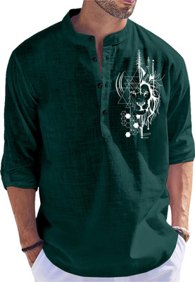 LIRMO Men Printed Straight Kurta(Green)