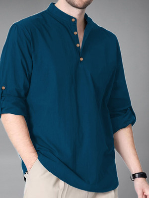 Vida Loca Men Solid A-line Kurta(Blue)