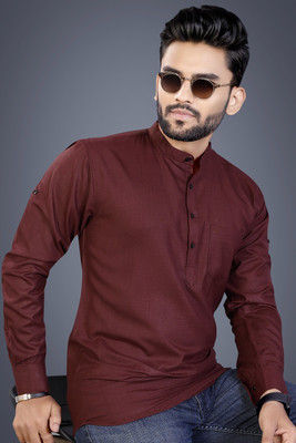 VRAJVILLA ENTERPRISE Men Solid Straight Kurta(Maroon)