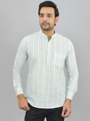 QuaClo Men Striped Flared Kurta(White, Light Green)