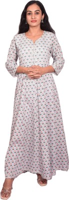 Zucii Women Printed A-line Kurta(White, Pink, Grey)