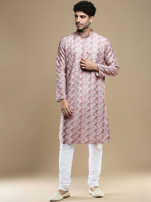ANOUK Men Abstract Straight Kurta(Red)