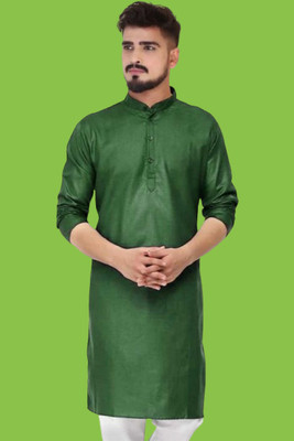 Tezys Men Solid Straight Kurta(Green)