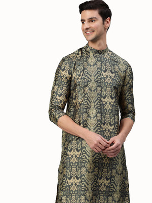 Manthan Men Printed Straight Kurta(Blue)