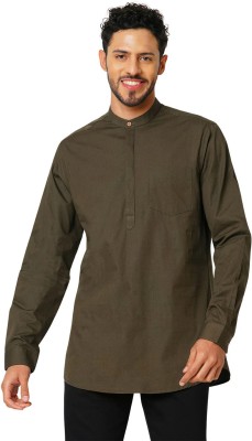 Indivisual Men Woven Design A-line Kurta(Dark Green)