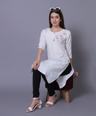 AasmaTextileAZ Women Self Design A-line Kurta(White)